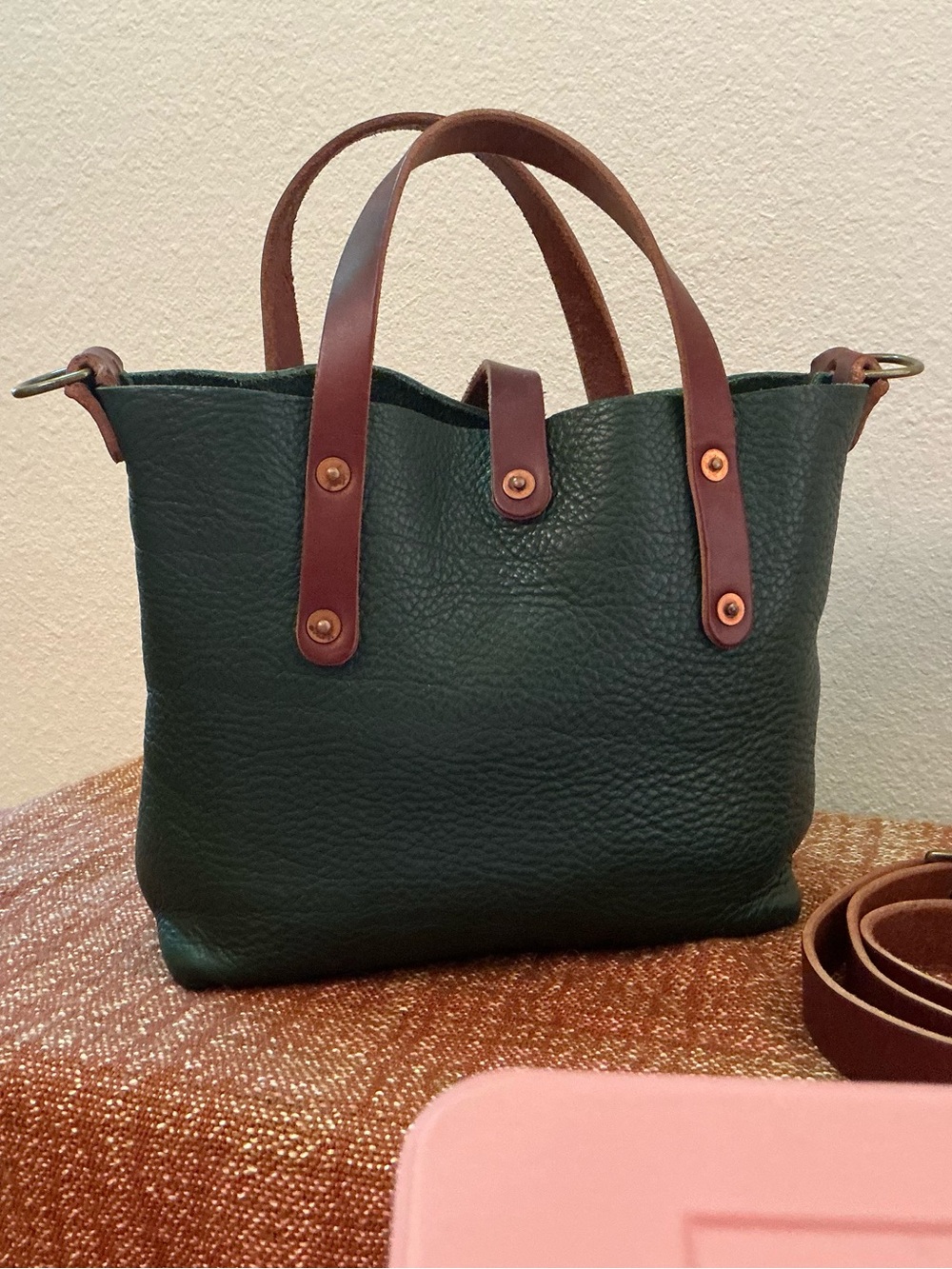 Go Forth Goods Avery Leather Tote Bag Mini Forest Green